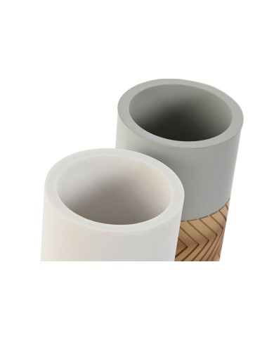 Bicchiere Home ESPRIT Bianco Grigio Naturale Resina 7 x 7 x 10,5 cm (2 Unità)