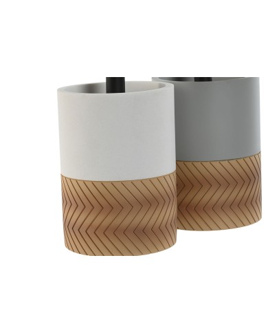 Scopino per il Bagno Home ESPRIT Bianco Grigio Naturale Resina 9,5 x 9,5 x 37 cm (2 Unità)
