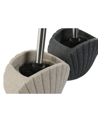 Scopino per il Bagno Home ESPRIT Grigio Crema Resina Acciaio inossidabile 13,5 X 10 X 37 cm (2 Unità)