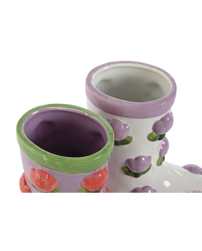 Vaso Home ESPRIT Bianco Lilla Dolomite Stivale 21 x 11 x 22 cm (2 Unità)