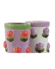 Vaso Home ESPRIT Bianco Lilla Dolomite Stivale 21 x 11 x 22 cm (2 Unità)