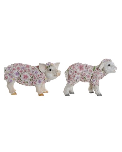 Statua Decorativa Home ESPRIT Bianco Multicolore Fiori 34 X 13,5 X 18,5 cm (2 Unità)