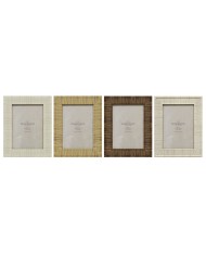 Cornice Portafoto Home ESPRIT Beige Naturale Cristallo polistirene Scandi 18,5 x 2 x 23,5 cm (4 Unità)