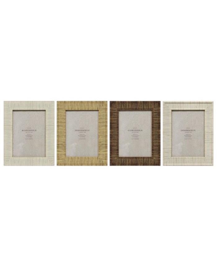 Cornice Portafoto Home ESPRIT Beige Naturale Cristallo polistirene Scandi 18,5 x 2 x 23,5 cm (4 Unità)