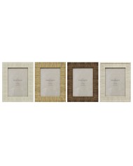 Cornice Portafoto Home ESPRIT Beige Naturale Cristallo polistirene Scandi 18,5 x 2 x 23,5 cm (4 Unità)