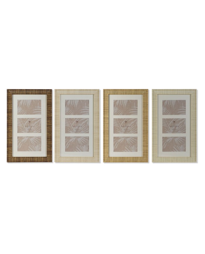 Cornice Portafoto Home ESPRIT Bianco Marrone Beige Naturale Cristallo polistirene Scandinavo 26 X 2 X 44 cm (4 Unità)