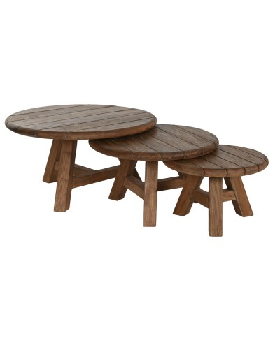 Set di 3 tavoli Home ESPRIT teak 80 x 80 x 43 cm