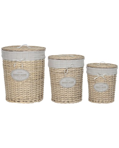 Cesto per i Panni Sporchi Home ESPRIT Crema vimini Shabby Chic 45 x 45 x 55 cm 3 Pezzi Cesto per i Panni Sporchi Home ESPRIT Crema vimini Shabby Chic 45 x 45 x 55 cm 3 Pezzi