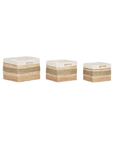 Set di Cestini Home ESPRIT Naturale Erba di mare Tropicale (3 Pezzi)