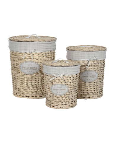 Cesto per i Panni Sporchi Home ESPRIT Crema vimini Shabby Chic 45 x 45 x 55 cm 3 Pezzi Cesto per i Panni Sporchi Home ESPRIT Crema vimini Shabby Chic 45 x 45 x 55 cm 3 Pezzi