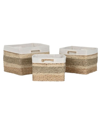Set di Cestini Home ESPRIT Naturale Erba di mare Tropicale (3 Pezzi)