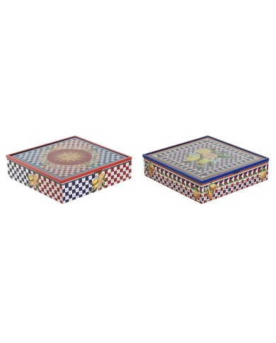 Scatola per Infusioni Home ESPRIT Azzurro Rosso Multicolore Metallo Cristallo Legno MDF 24 x 24 x 6,5 cm (2 Unità) Scatola per Infusioni Home ESPRIT Azzurro Rosso Multicolore Metallo Cristallo Legno MDF 24 x 24 x 6,5 cm (2 Unità)