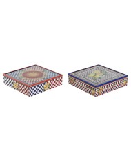 Scatola per Infusioni Home ESPRIT Azzurro Rosso Multicolore Metallo Cristallo Legno MDF 24 x 24 x 6,5 cm (2 Unità)