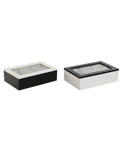 Scatola per Infusioni Home ESPRIT Bianco Nero Metallo Cristallo Legno MDF 23 x 15 x 6,5 cm (2 Unità) Scatola per Infusioni Home ESPRIT Bianco Nero Metallo Cristallo Legno MDF 23 x 15 x 6,5 cm (2 Unità)