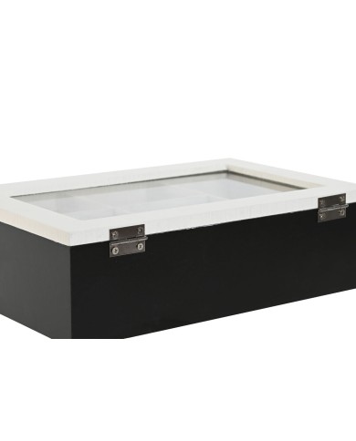 Scatola per Infusioni Home ESPRIT Bianco Nero Metallo Cristallo Legno MDF 23 x 15 x 6,5 cm (2 Unità)