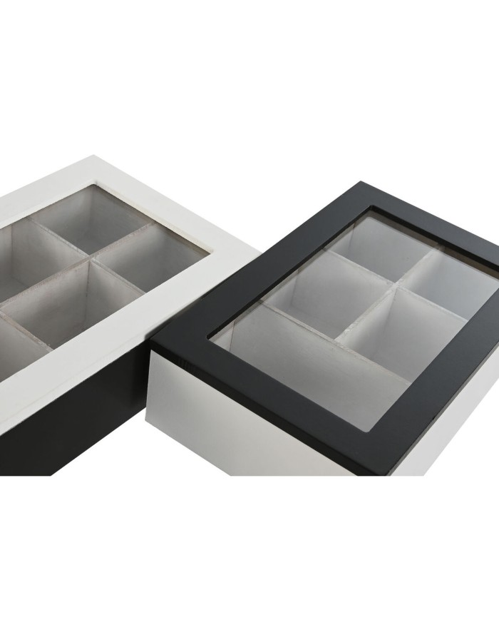 Scatola per Infusioni Home ESPRIT Bianco Nero Metallo Cristallo Legno MDF 23 x 15 x 6,5 cm (2 Unità) Scatola per Infusioni Home ESPRIT Bianco Nero Metallo Cristallo Legno MDF 23 x 15 x 6,5 cm (2 Unità)