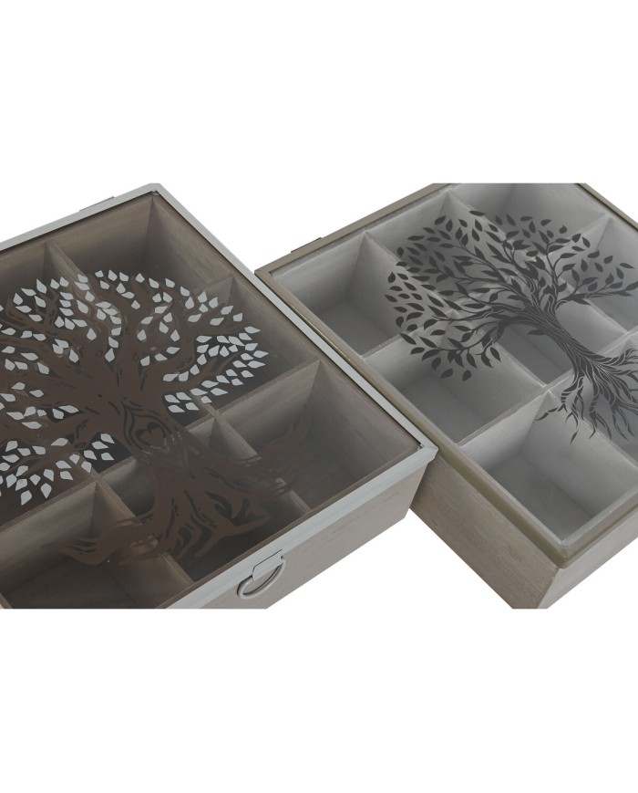 Scatola per Infusioni Home ESPRIT Marrone Beige Metallo Cristallo Legno MDF 24 x 24 x 6,5 cm (2 Unità) Scatola per Infusioni Home ESPRIT Marrone Beige Metallo Cristallo Legno MDF 24 x 24 x 6,5 cm (2 Unità)