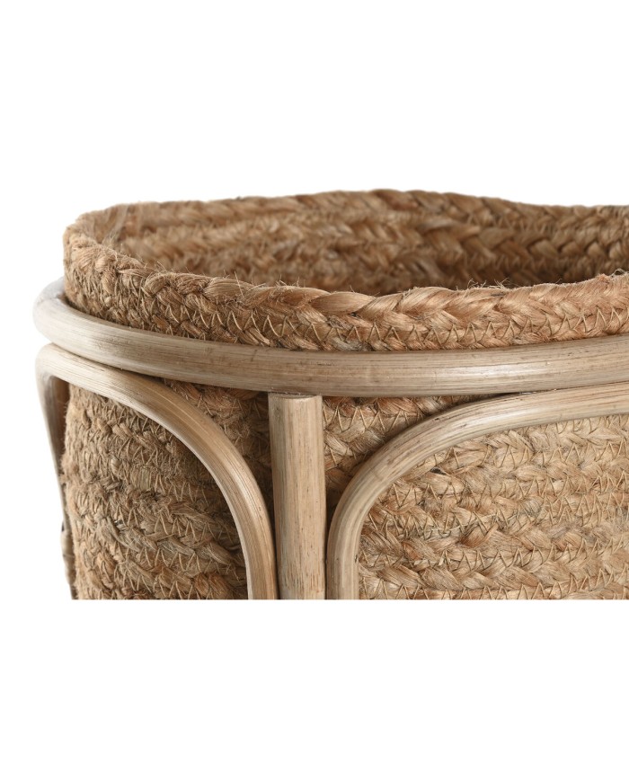 Set di vasi da fiori Home ESPRIT Naturale vimini Fibra 28 x 28 x 38 cm (2 Pezzi)