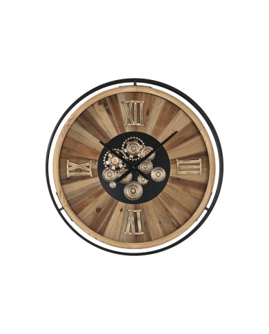 Orologio da Parete Home ESPRIT Nero Naturale Cristallo Legno di pino 87,2 X 8 X 87,2 cm