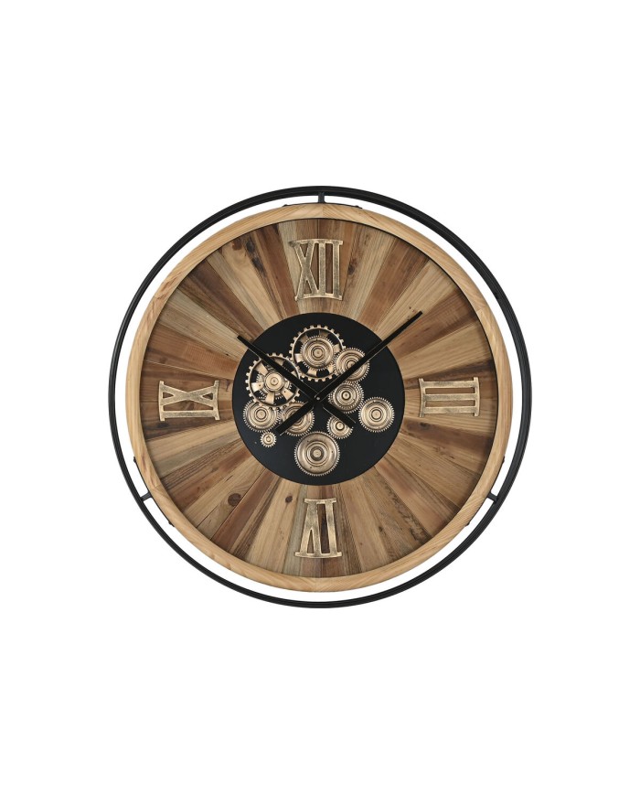 Orologio da Parete Home ESPRIT Nero Naturale Cristallo Legno di pino 87,2 X 8 X 87,2 cm