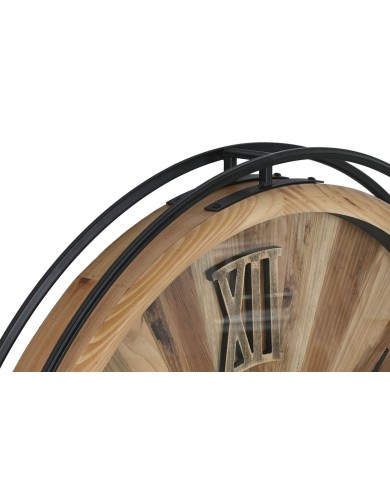 Orologio da Parete Home ESPRIT Nero Naturale Cristallo Legno di pino 87,2 X 8 X 87,2 cm