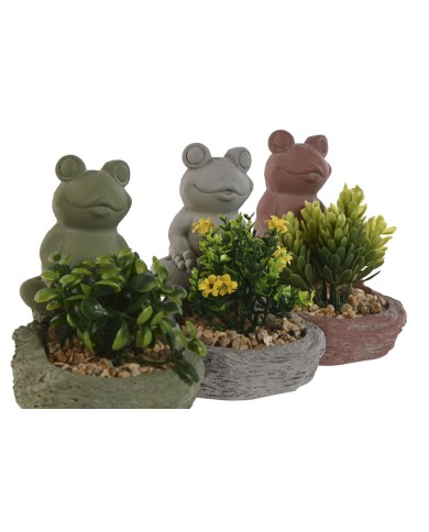 Pianta Decorativa Home ESPRIT Polietilene Cemento Rana 9 x 9 x 13 cm (3 Unità)