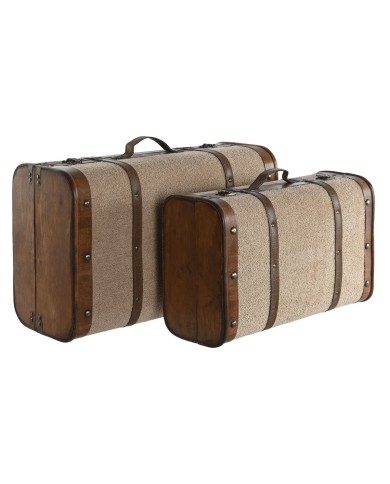 Set di Bauli Home ESPRIT Marrone Beige Poliestere Legno 60 x 37 x 24 cm