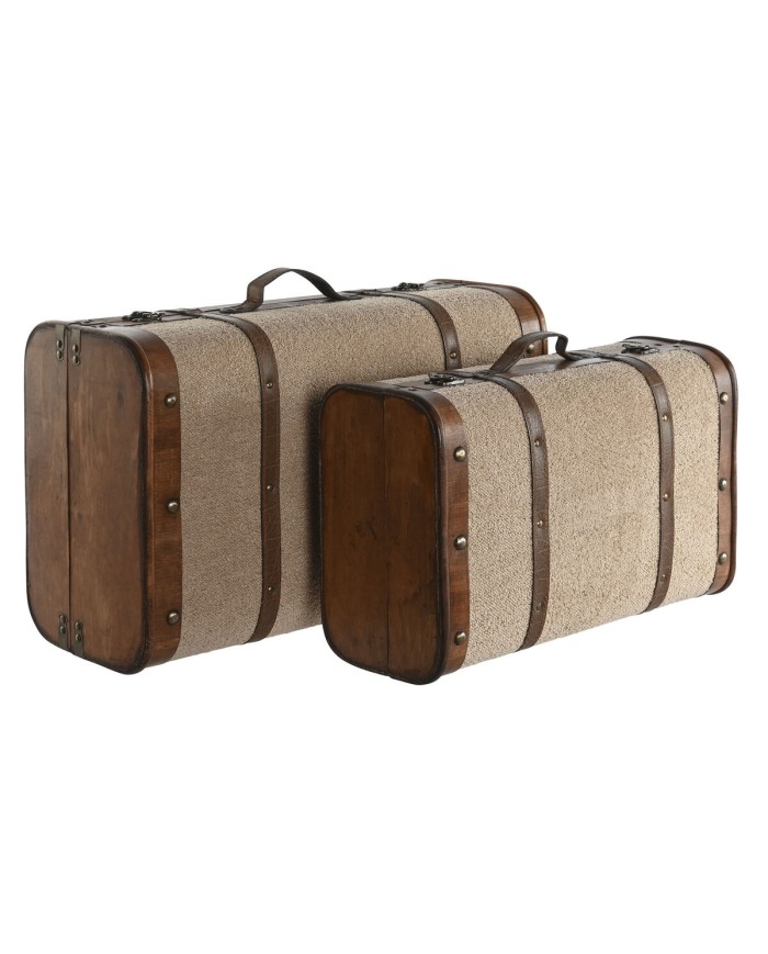 Set di Bauli Home ESPRIT Marrone Beige Poliestere Legno 60 x 37 x 24 cm