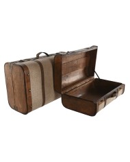 Set di Bauli Home ESPRIT Marrone Beige Poliestere Legno 60 x 37 x 24 cm