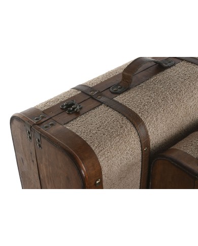 Set di Bauli Home ESPRIT Marrone Beige Poliestere Legno 60 x 37 x 24 cm