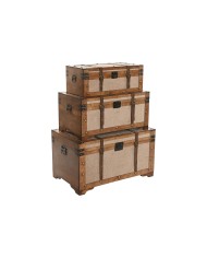 Set di Bauli Home ESPRIT Marrone Beige Poliestere Legno 80 x 49 x 45 cm (3 Unità)