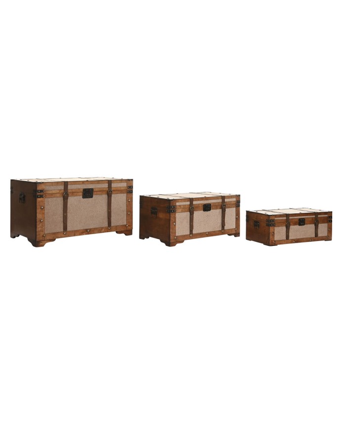 Set di Bauli Home ESPRIT Marrone Beige Poliestere Legno 80 x 49 x 45 cm (3 Unità)