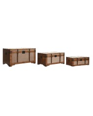 Set di Bauli Home ESPRIT Marrone Beige Poliestere Legno 80 x 49 x 45 cm (3 Unità)