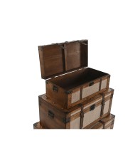 Set di Bauli Home ESPRIT Marrone Beige Poliestere Legno 80 x 49 x 45 cm (3 Unità)