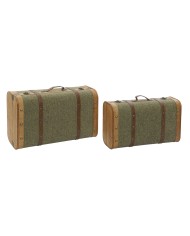 Set di Bauli Home ESPRIT Verde Multicolore Legno Tela Tropicale 60 x 43,5 x 42 cm (3 Unità)