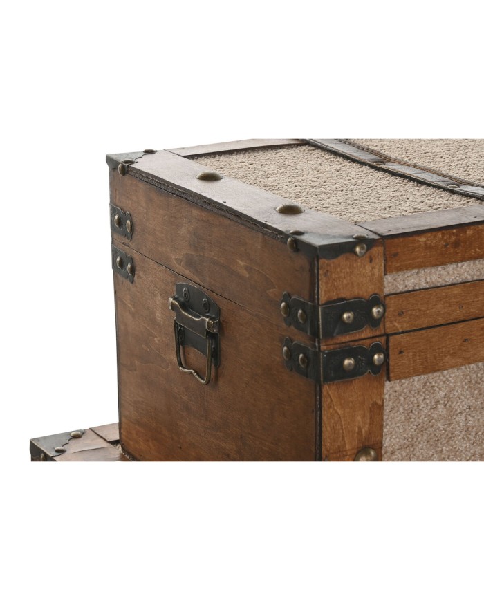 Set di Bauli Home ESPRIT Marrone Beige Poliestere Legno 80 x 49 x 45 cm (3 Unità)