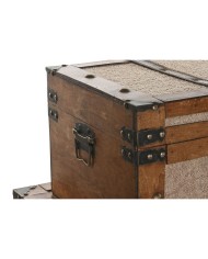 Set di Bauli Home ESPRIT Marrone Beige Poliestere Legno 80 x 49 x 45 cm (3 Unità)