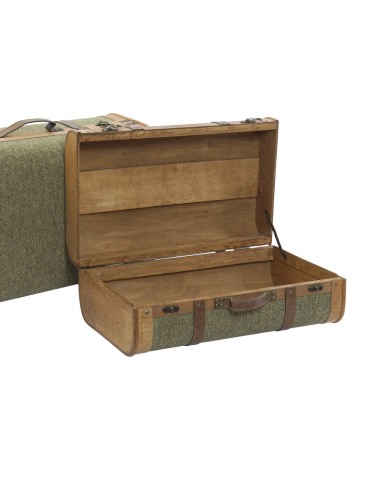 Set di Bauli Home ESPRIT Verde Legno Tela Tropicale 60 x 24 x 38 cm