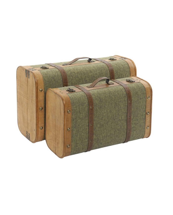 Set di Bauli Home ESPRIT Verde Legno Tela Tropicale 60 x 24 x 38 cm