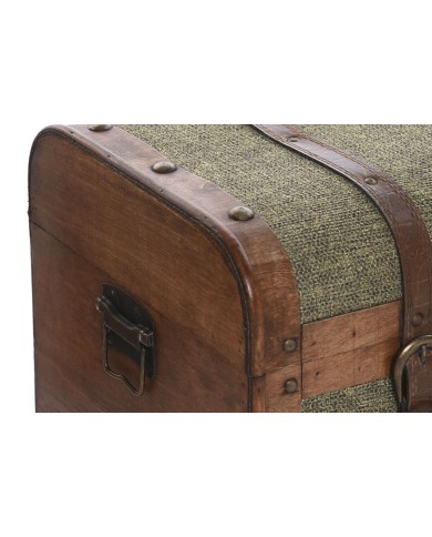 Set di Bauli Home ESPRIT Verde Multicolore Legno Tela Tropicale 60 x 43,5 x 42 cm (3 Unità)