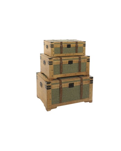 Set di Bauli Home ESPRIT Verde Legno Tela Tropicale 81 x 50 x 45 cm (3 Unità)