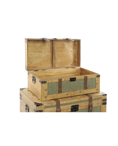 Set di Bauli Home ESPRIT Verde Legno Tela Tropicale 81 x 50 x 45 cm (3 Unità)