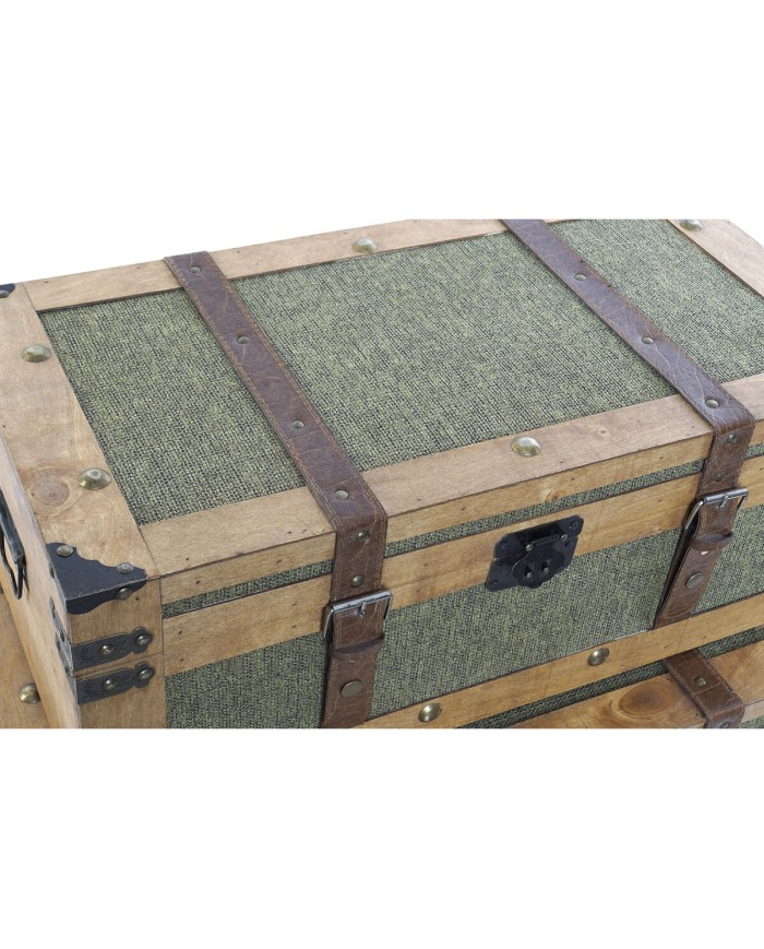 Set di Bauli Home ESPRIT Verde Legno Tela Tropicale 81 x 50 x 45 cm (3 Unità) Set di Bauli Home ESPRIT Verde Legno Tela Tropicale 81 x 50 x 45 cm (3 Unità)