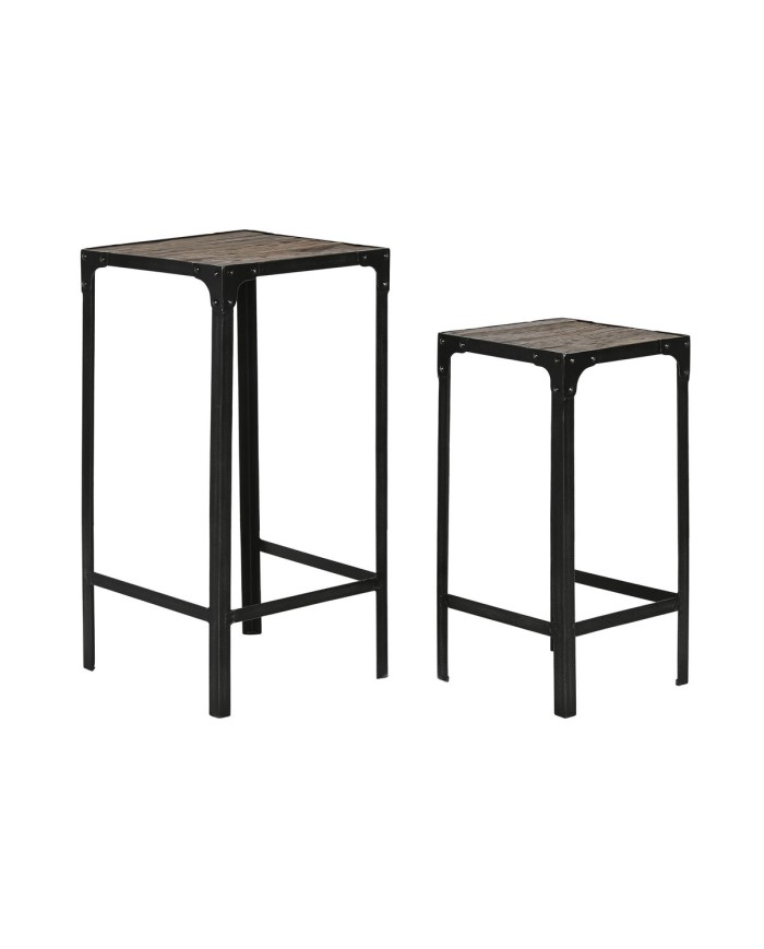 Set di 2 tavoli Home ESPRIT Nero Naturale 38 x 38 x 75 cm