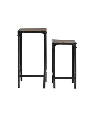 Set di 2 tavoli Home ESPRIT Nero Naturale 38 x 38 x 75 cm