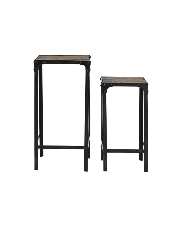 Set di 2 tavoli Home ESPRIT Nero Naturale 38 x 38 x 75 cm
