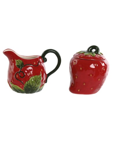 Porta latte e zucchero Home ESPRIT Rosso Gres 15 x 10 x 11 cm 2 Pezzi