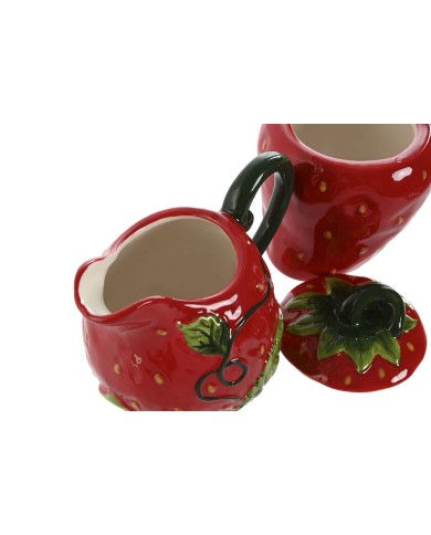 Porta latte e zucchero Home ESPRIT Rosso Gres 15 x 10 x 11 cm 2 Pezzi