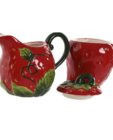 Porta latte e zucchero Home ESPRIT Rosso Gres 15 x 10 x 11 cm 2 Pezzi