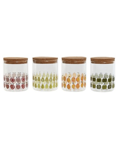 Barattolo Home ESPRIT Giallo Verde Naturale Sughero Silicone Vetro Borosilicato Shabby Chic 700 ml (4 Unità)